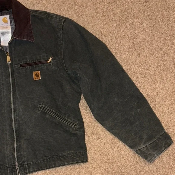 Carhartt Dark Green Jacket with Brown Collar Men’s J97 MOS - Picture 4 of 14